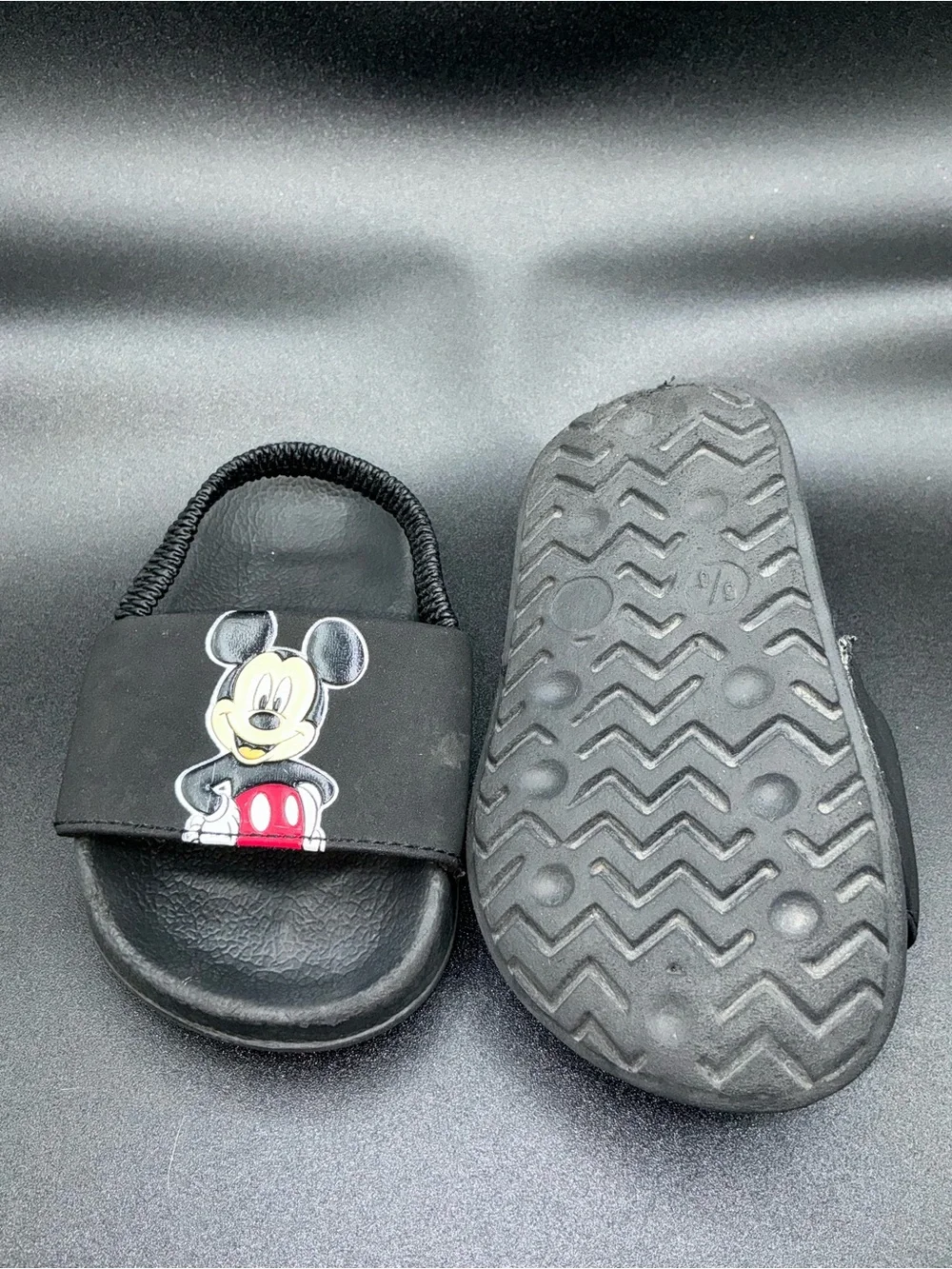 Disney Black Mickey Mouse Kids Slide Sandals with Red Accent